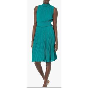 Nanette Lepore Size 10 Smocked High Neck Pleated Dress Deep Lake NWT $148